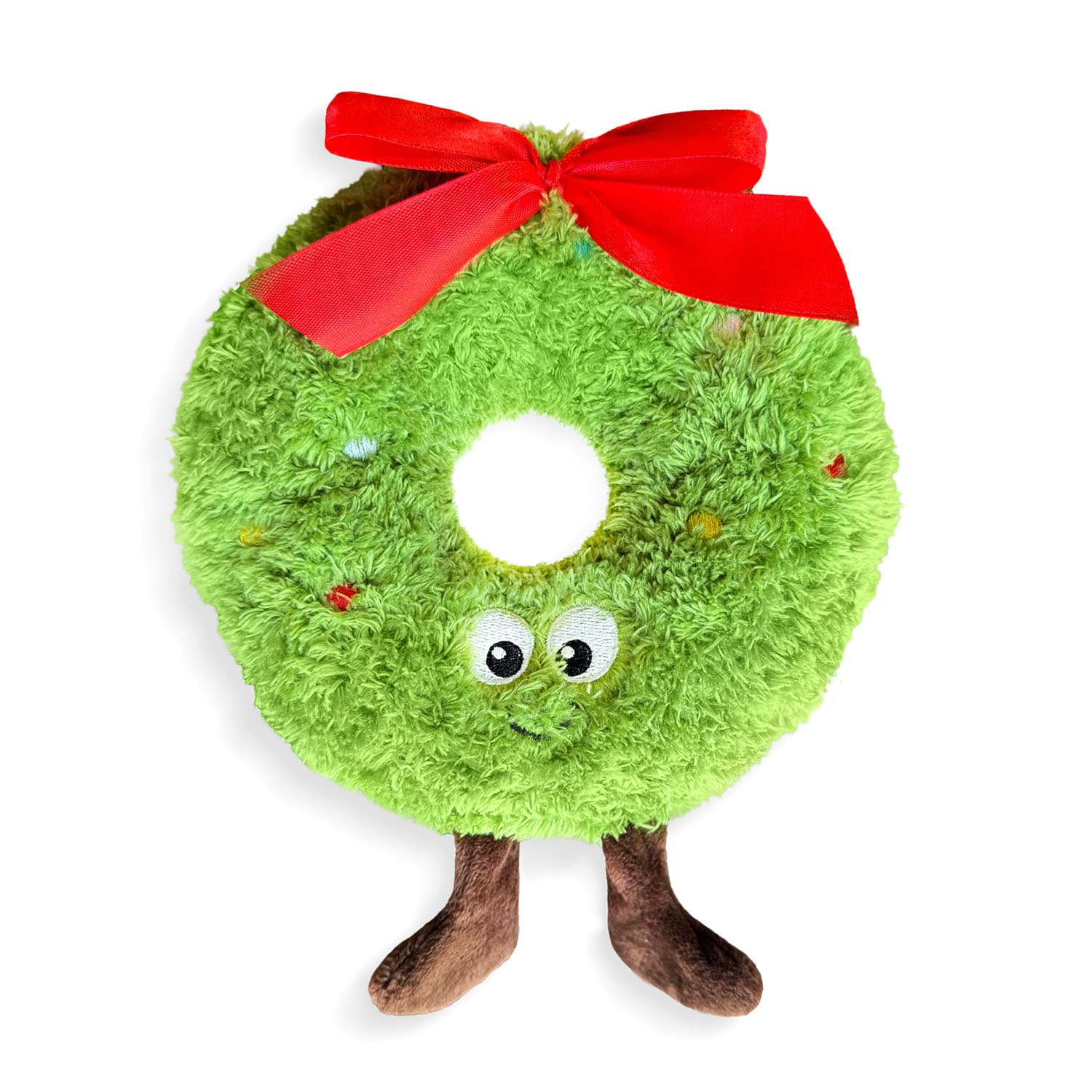 Green Christmas Green Wreath Plush Puppy Dog Toy with Red Ribbon Bow