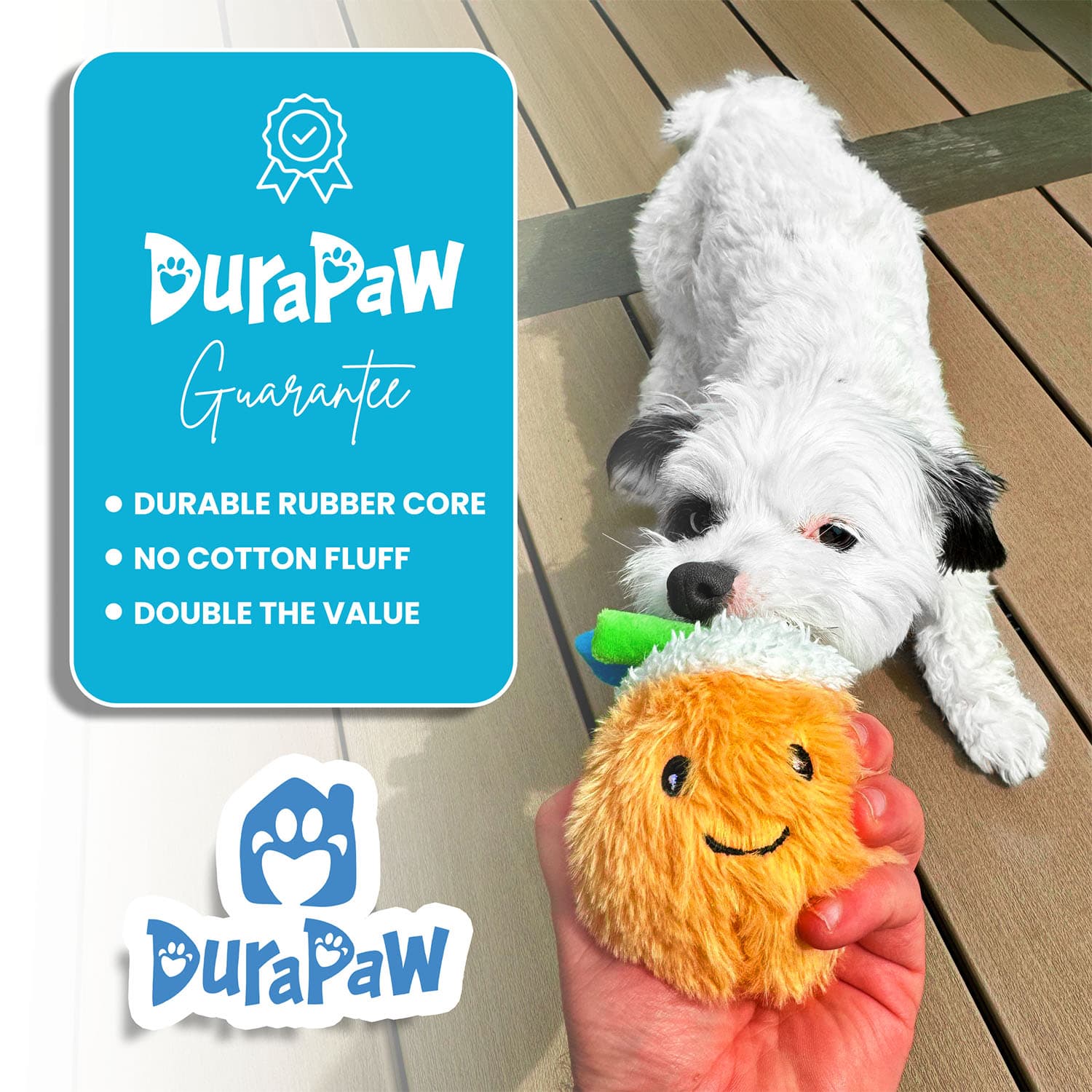 DuraPaw 2 in 1 Coco-Nutty Tear Apart Dog Toy Guarantee