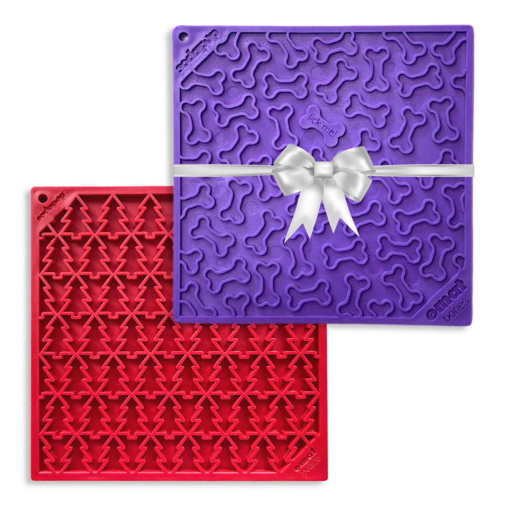 DuraPaw - Dog Lick Mat Bundle  Red Tree Design & Purple Bone Design